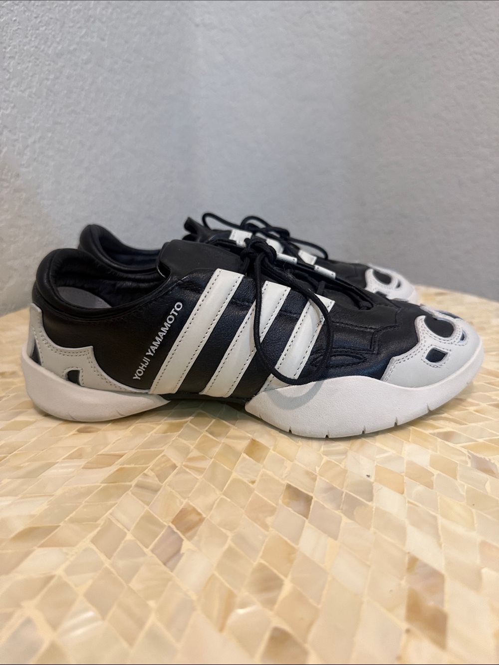 Yohji Yamamoto Black and White Striped Leather Sneakers size 5